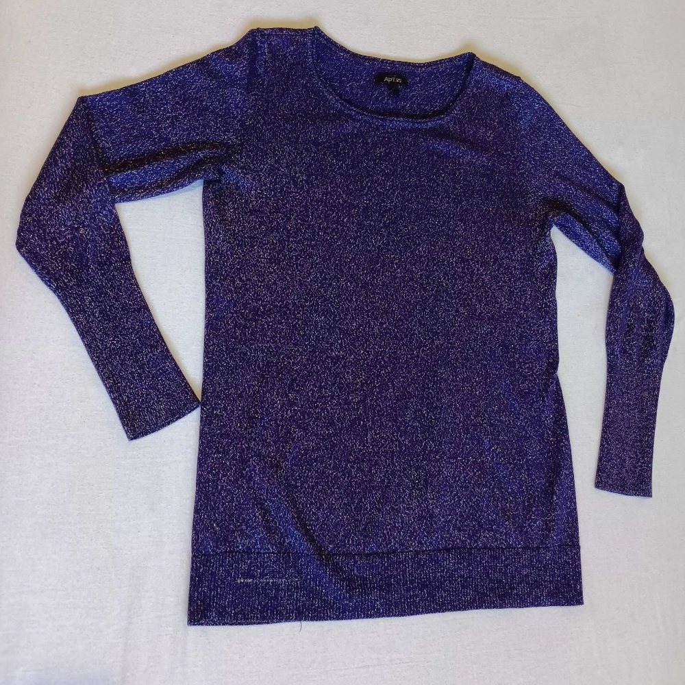 Glam Apt. 9 Purple Silver Metallic Glitz Shimmer Knit Crewneck Top Size Medium